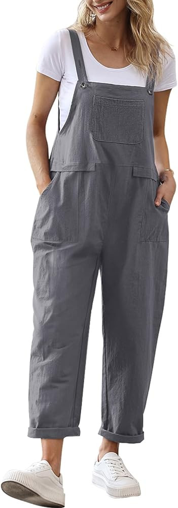 YESNO Women Long Casual Loose Bib Pants Overalls Baggy Rompers Jumpsuits with Pockets | Amazon (US)