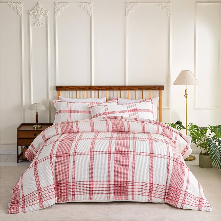 Sophia & William Cotton Comforter Cover Set Queen Size, Waffle Weave White Duvet Cover Set 3 Piec... | Amazon (US)