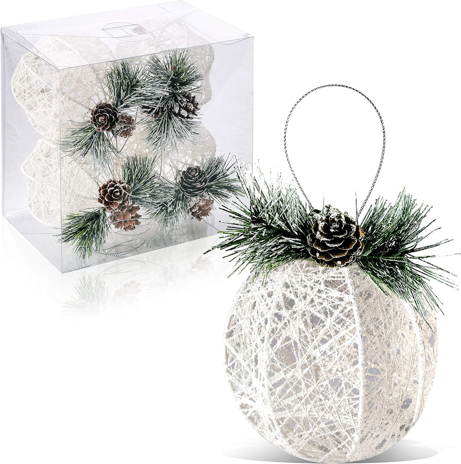 Christmas Ball Ornaments, 4pc Set White Pinecone Rattan Thread String Christmas Tree Ornament Xma... | Amazon (US)
