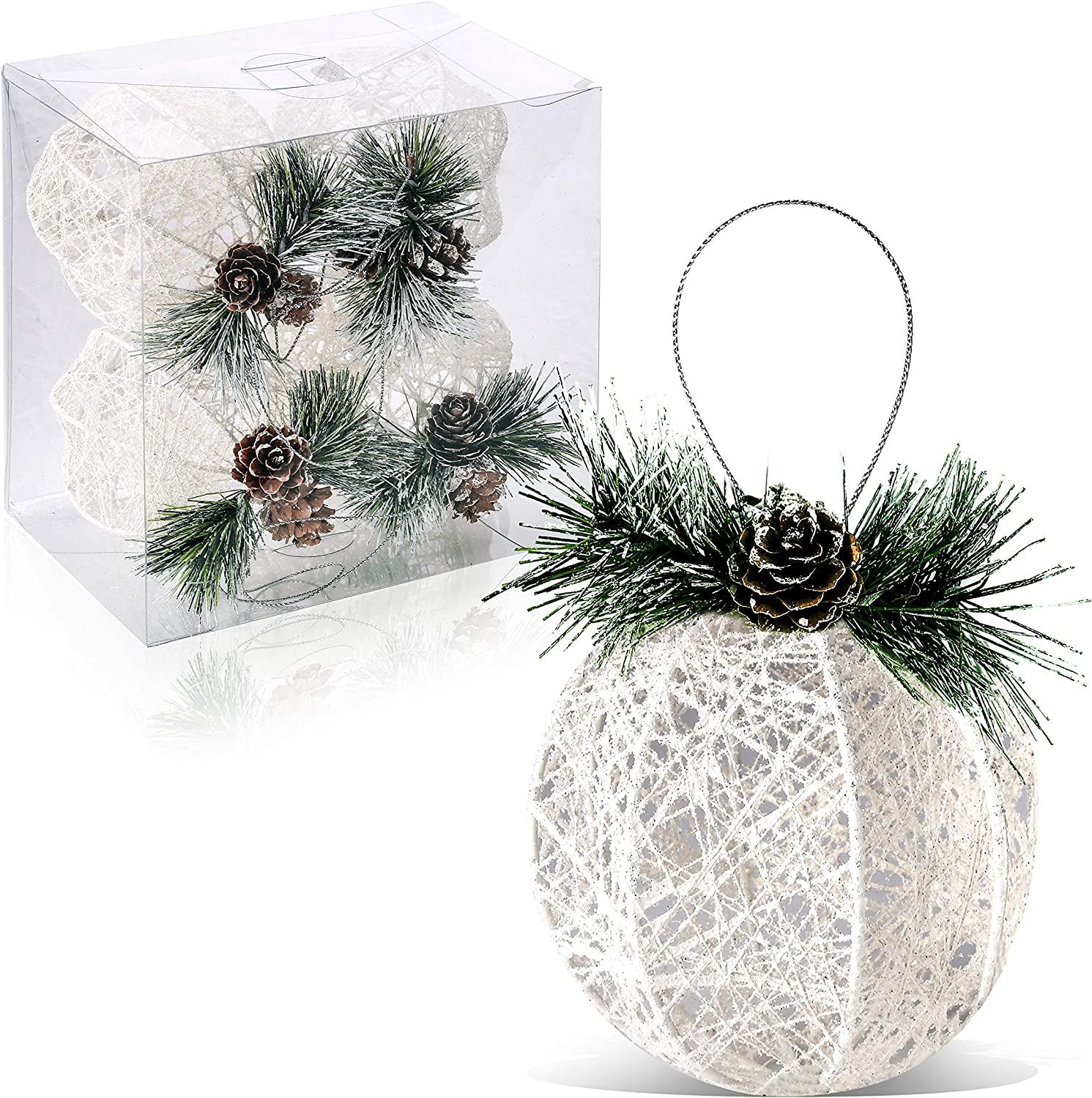 Christmas Ball Ornaments, 4pc Set White Pinecone Rattan Thread String Christmas Tree Ornament Xma... | Amazon (US)
