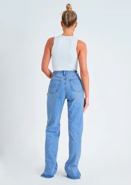 Perrie Denim Straight Leg Split Detail Jeans | Missy Empire (UK)