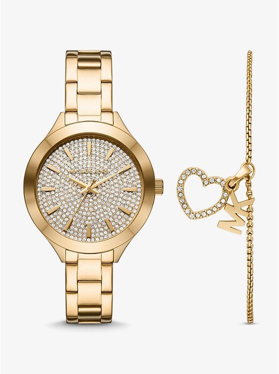 Pavé Gold-Tone Watch and Heart Bracelet Set | Michael Kors US