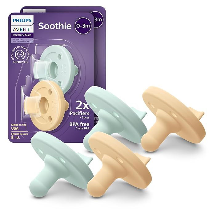 Philips Avent Soothie Baby Pacifiers - 100% Silicone Pacifiers for Babies 0-3 Months, One-piece D... | Amazon (US)