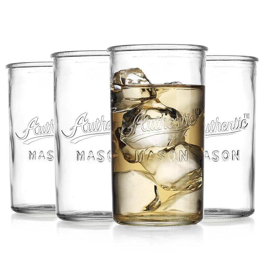 Glaver's Drinking Glasses – Set of 4 Authentic Mason Vintage Glassware – Clear Glass Tumblers... | Amazon (US)