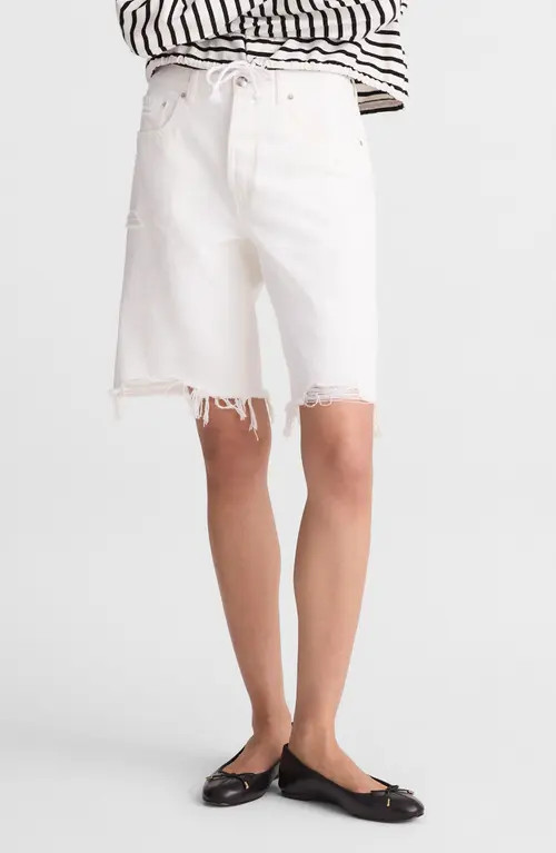 Madewell The Essex Ripped Long Baggy Denim Shorts in Tile White at Nordstrom, Size 31 | Nordstrom