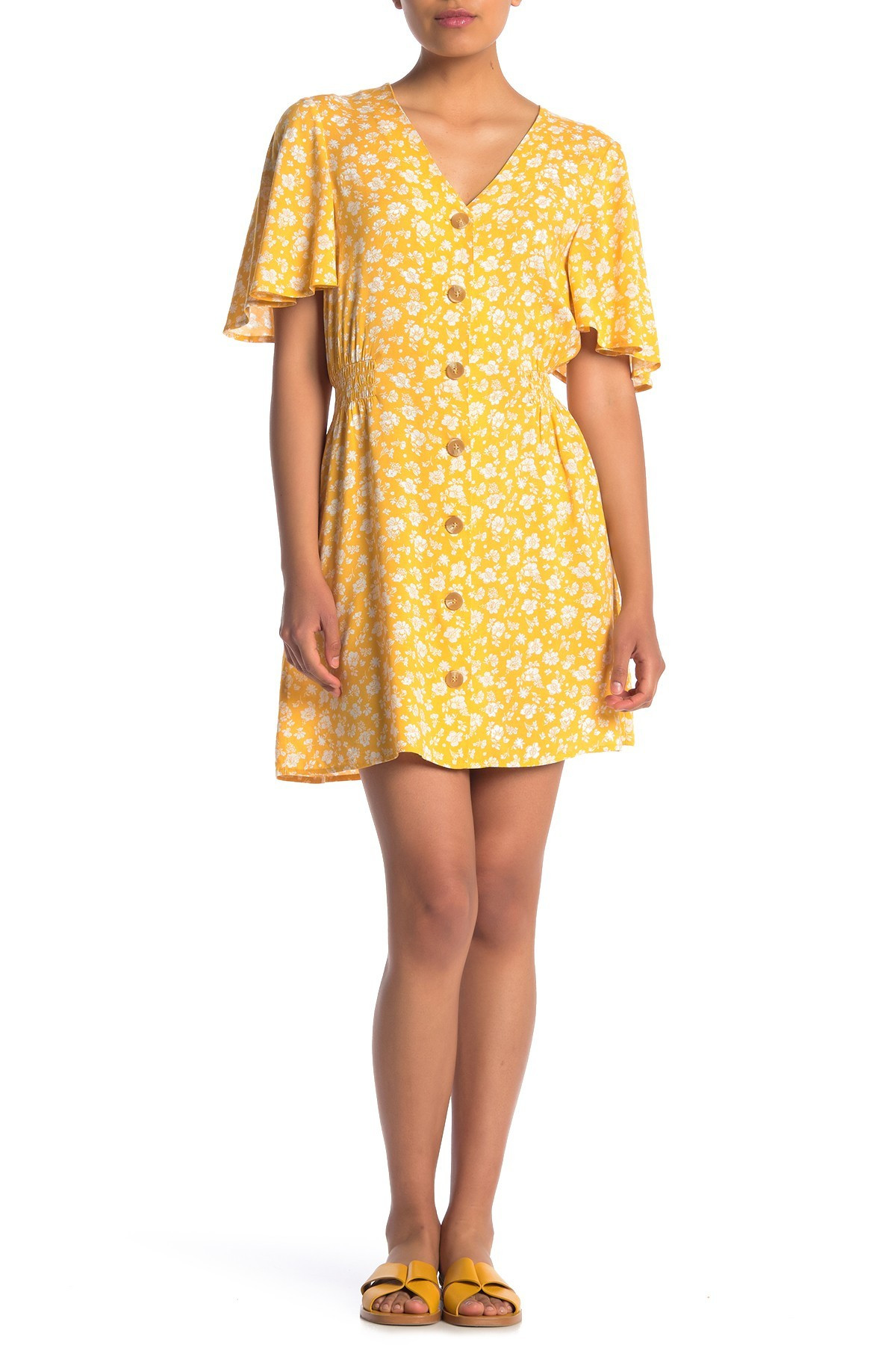 Flutter Sleeve Button Front Dress | Nordstrom Rack