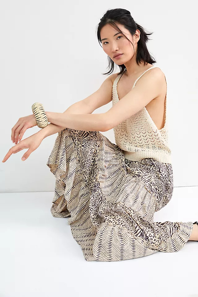 Beachgold Leopard Tiered Midi Skirt | Anthropologie (US)