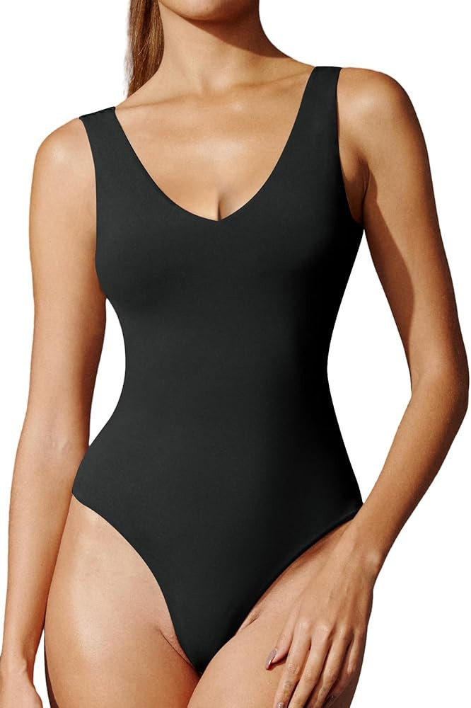 IUGA Bodysuits for Women Tummy Control V Neck Backless Bodysuit Tops Sleeveless Tank Top Body Sui... | Amazon (US)