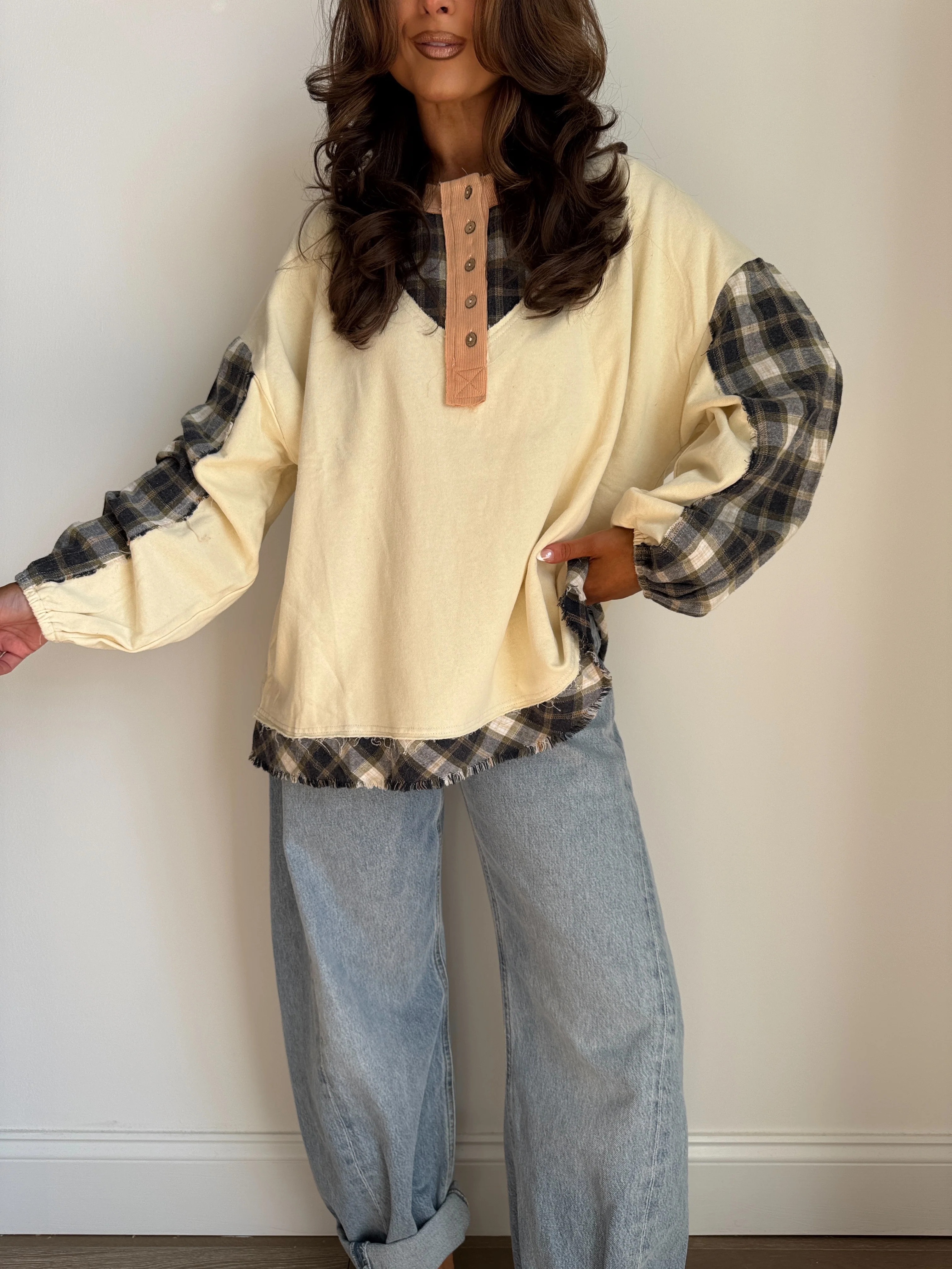 Vanilla Barn Plaid Flannel Henley | Shop Your Darling Style