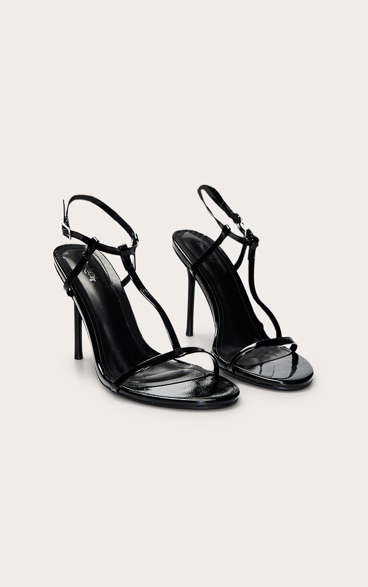 Black Crinkle Cage Heeled Sandal | PrettyLittleThing UK