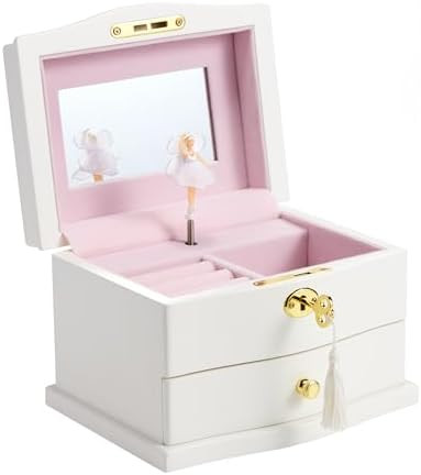 Ballerina Musical Jewelry Box with Mirror for girls，Kid's Jewelry Storage Music Chest (White-L) | Amazon (US)