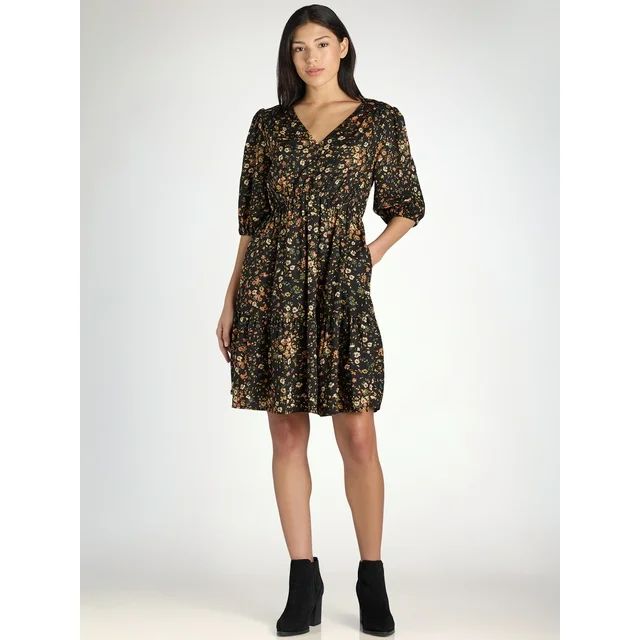 Time and Tru Women's Puff Sleeve Mini Dress, Sizes XS-XXXL | Walmart (US)