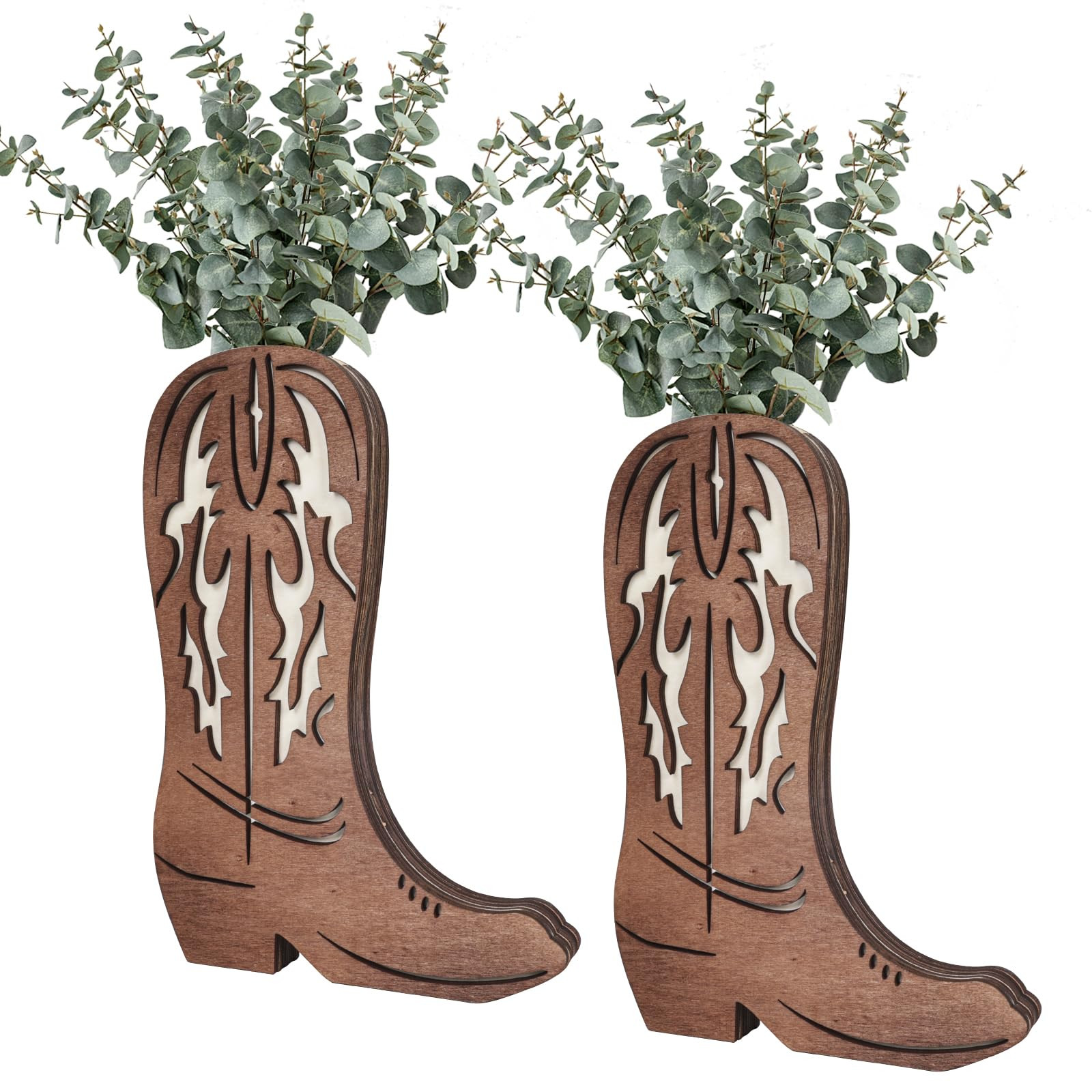 2 Pcs Wood Cowboy Boot Vase for Flowers Faux Greenery, Cowgirl Boot Decor, Western Wall Decor for... | Amazon (US)