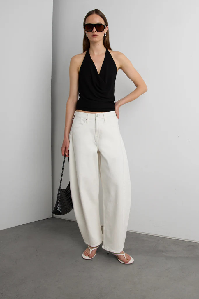 MID-RISE CURVED WAIST BARREL LEG PANT | OAK + FORT
