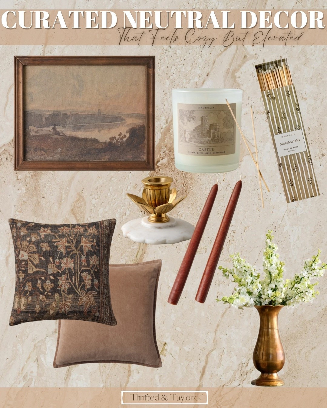 Curated neutral decor like this has that collected-over-time feel, as if each piece was found slowly through flea markets and favorite shops rather than all at once. The mix of soft textiles, aged finishes, and classic art gives this look a quiet warmth that feels cozy but still elevated.

Everything works together in a way that feels effortless and lived-in, creating a space that feels finished without being overly styled. These are the kinds of pieces that add character to a shelf, console, or coffee table and blend beautifully into so many different rooms.

All of these decor pieces are linked so you can easily recreate this look or mix and match items to fit your own home. 

#LTKHome