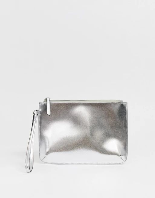 ASOS DESIGN zip top wristlet clutch bag in metallic | ASOS US