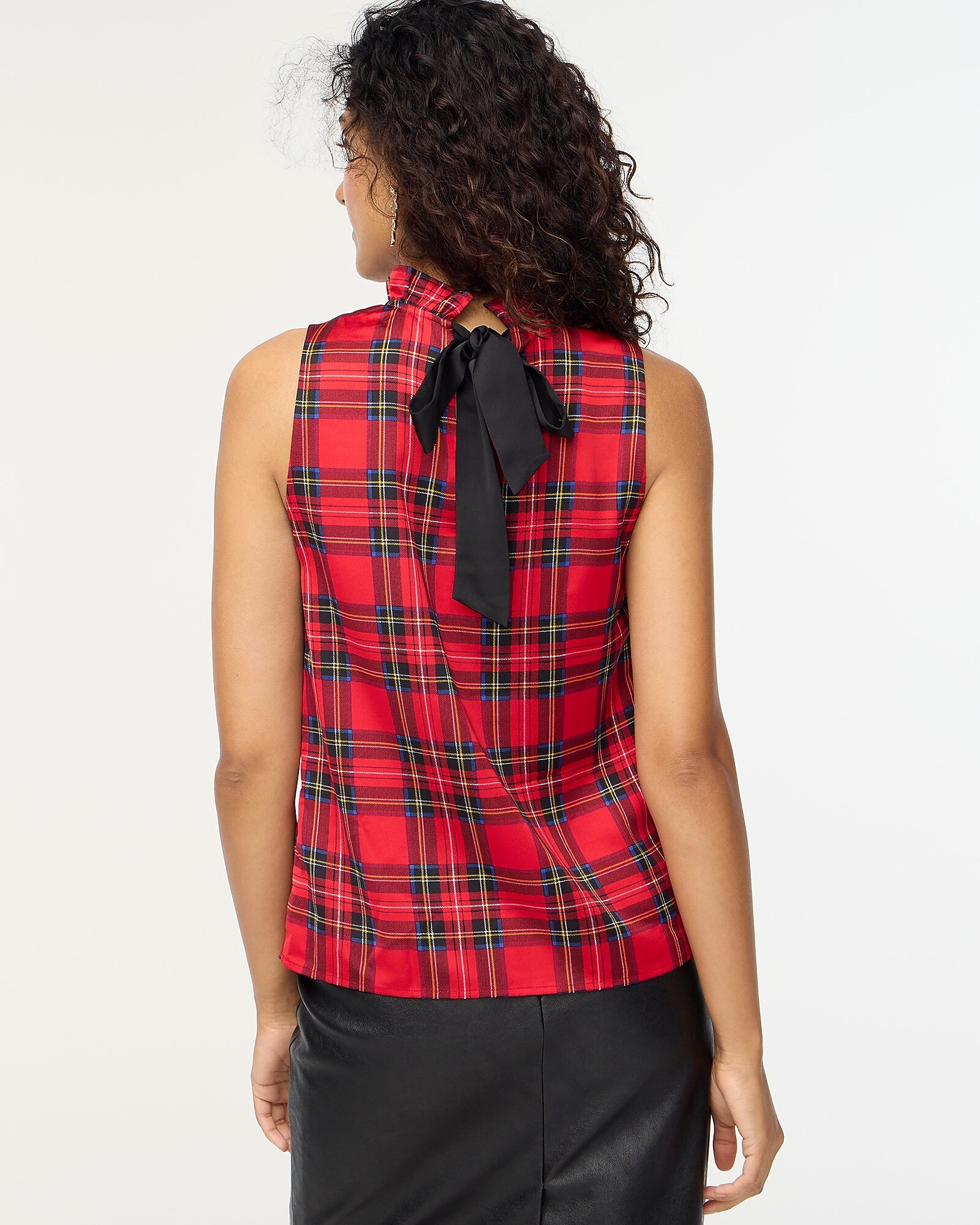 Tartan ruffleneck bow-back top | J.Crew Factory