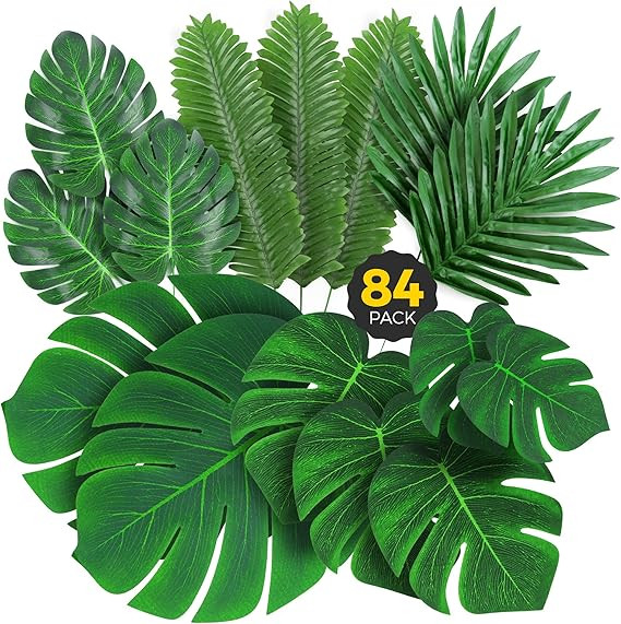 Palm Leaves Artificial Tropical Monstera - 84 Pcs 6 Kinds Large Small Green Fake Palm Leaf Decora... | Amazon (US)