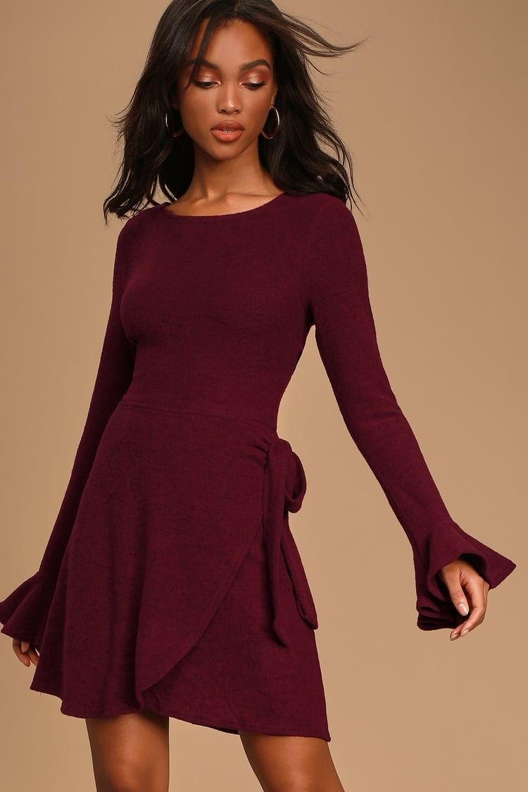 Favorite Tune Burgundy Faux Wrap Sweater Dress | Lulus (US)
