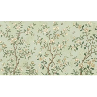 Muted Green Wallpaper Chinoiserie Floral Wall Mural | Wayfair North America