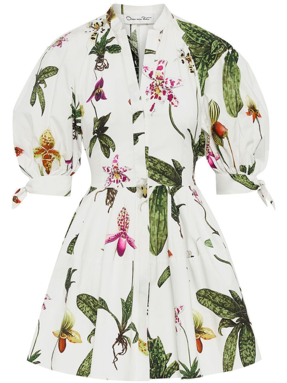 Oscar de la Renta Orchid puff-sleeve cotton-poplin dress - White | Farfetch Global