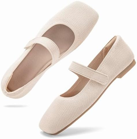 Wide Toe Box Flats Women Comfort Slip On Ballet Shoes Mary Jane Dressy Knit Flats with Adjustable... | Amazon (US)