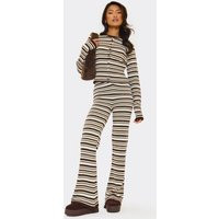 Mid Rise Wide Leg Trousers In Brown Stripe Knit, Women's Size UK Small S | EGO (UK)