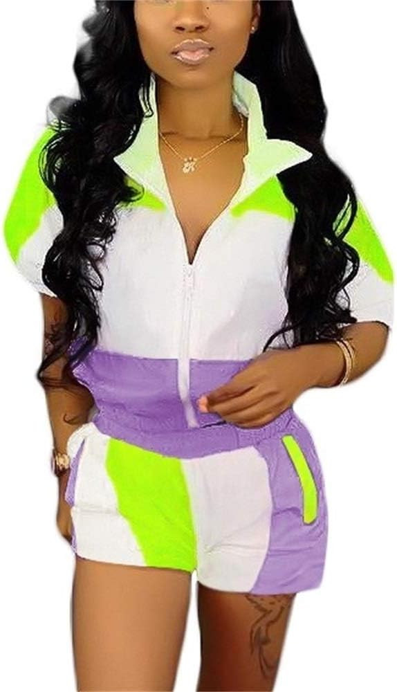 Molilove Women 2 Piece Windbreaker Tracksuit Zip Jacket Crop Tops and Shorts Pants Tracksuit Outf... | Amazon (US)