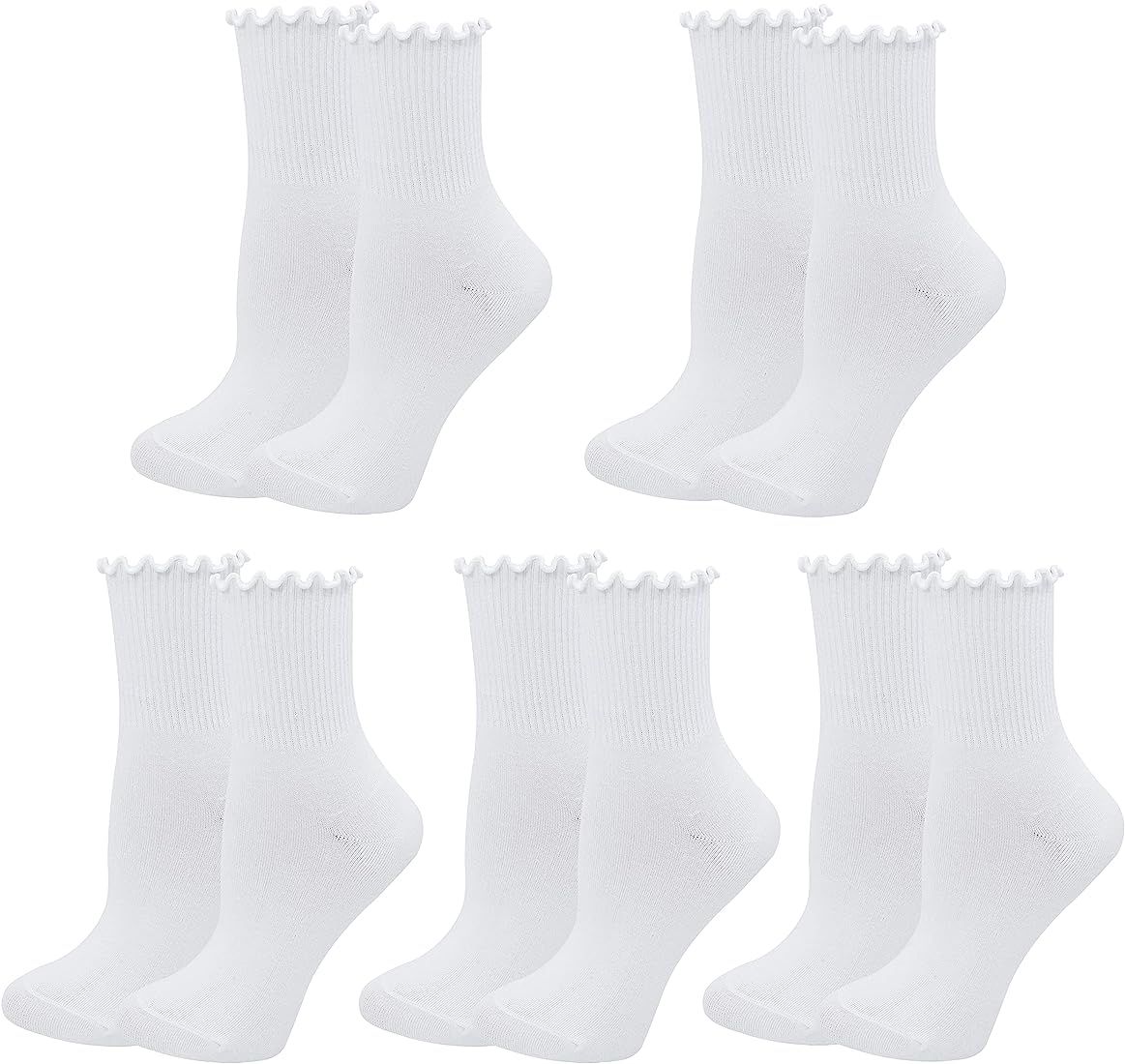 Bellady Cute Ruffle Socks for Women, Funny Cotton Crew Socks, Frilly Ankle Socks Women 5 Pairs | Amazon (US)