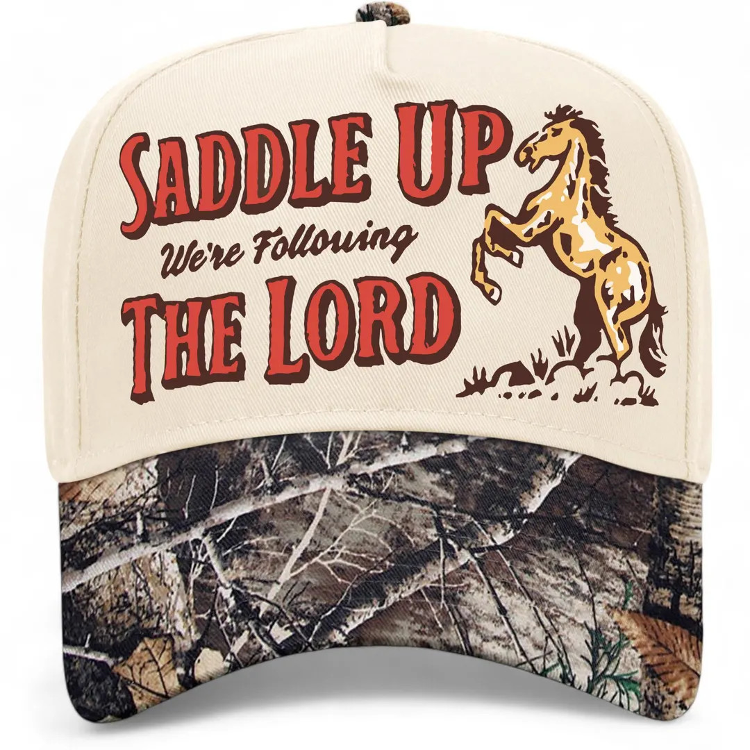 Saddle Up We're Following The Lord Hat (Tree Camo/Natural) | Etsy (US)