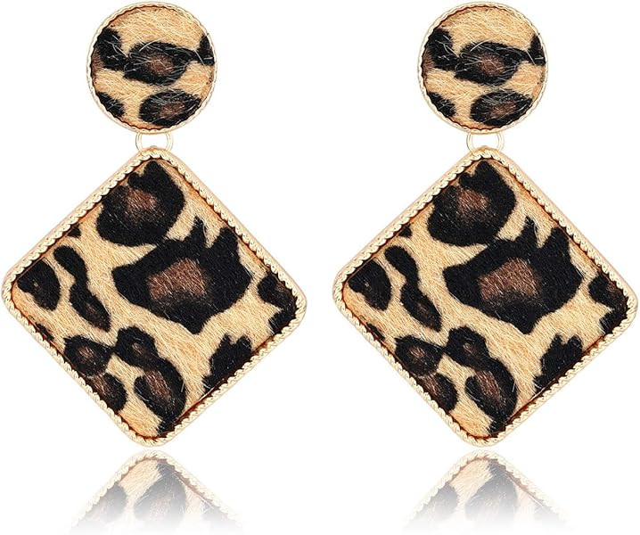 Leopard Dangle Earrings for Women Statement Snakeskin Square Drop Earrings Disc Earring Studs Fas... | Amazon (US)