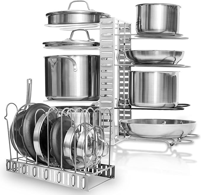 GeekDigg Pot Rack Organizer, Adjustable Height and Position, Kitchen Counter and Cabinet Pan Orga... | Amazon (US)