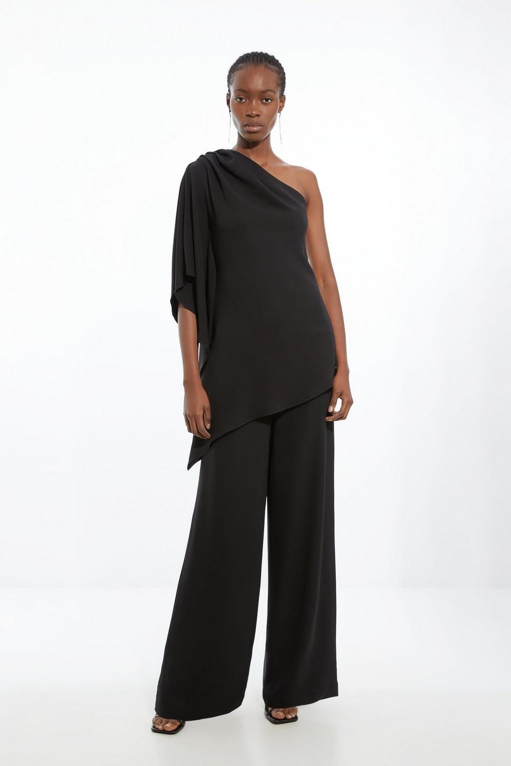 Ooto Viscose Crepe Satin Draped Woven Trouser | Karen Millen UK + IE + DE + NL