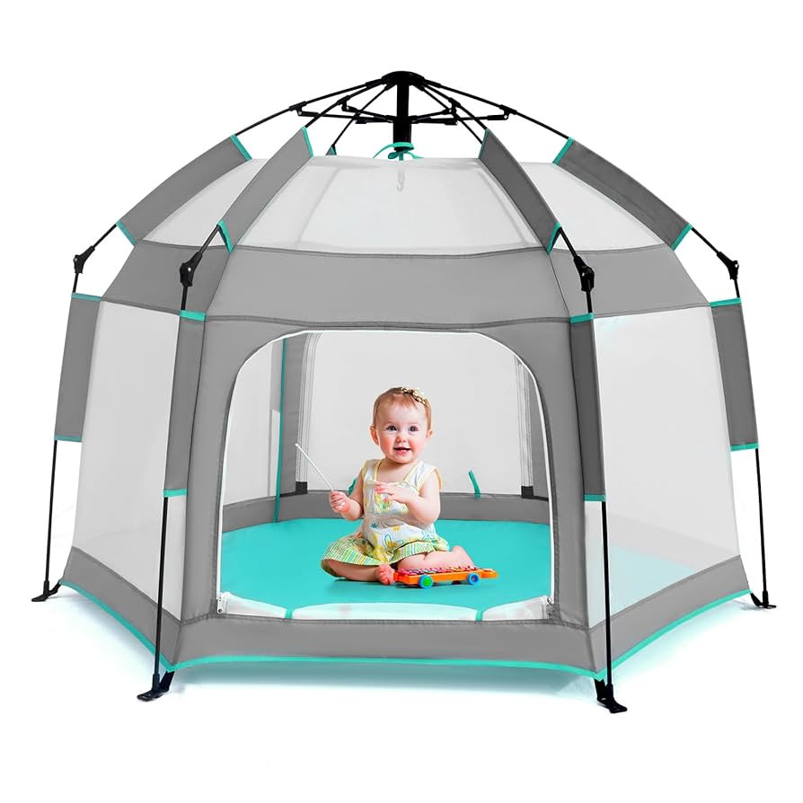 Baby Playpen with Canopy, Portable Baby Beach Tent, Toddler Play Yard Indoor and Outdoor, Foldabl... | Amazon (US)