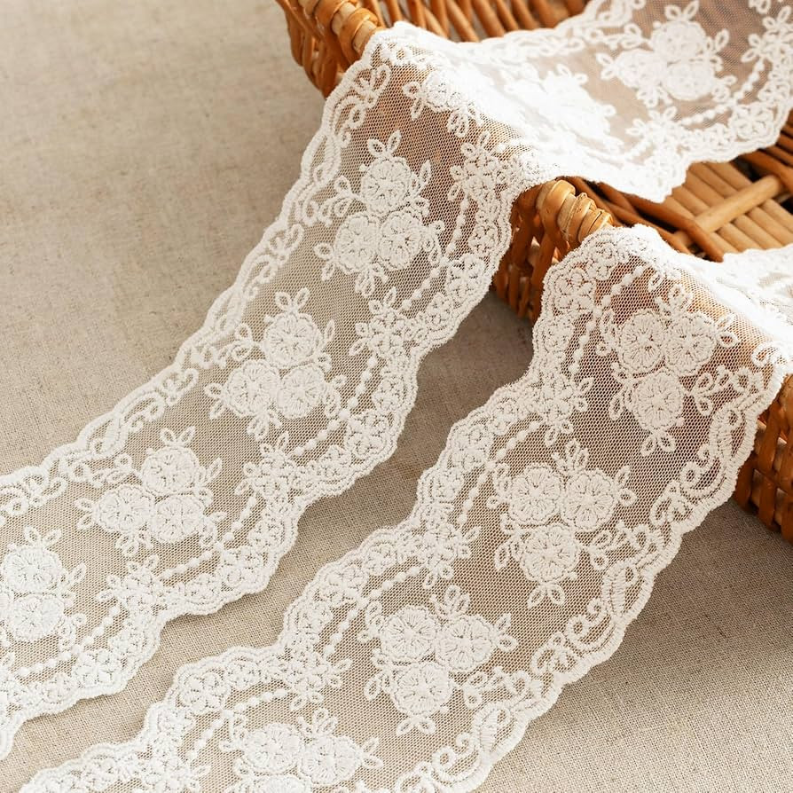 Lace Trim Ribbon, 3-Yard White Lace Ribbon, 3.3 Inch Width White Laces Trims Delicate Floral Patt... | Amazon (US)