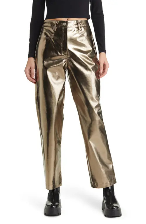 Amy Lynn Shiny Straight Leg Pants in Charcoal at Nordstrom, Size Medium | Nordstrom