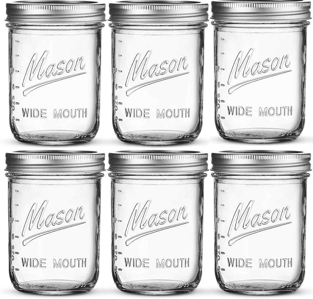 SEWANTA Wide Mouth Mason Jars 16 oz [10 Pack] With mason jar lids and Bands, mason jars 16 oz - F... | Amazon (US)