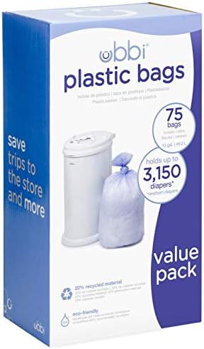 Ubbi Disposable Diaper Pail Plastic Bags, Made with Recyclable Material, True Value Pack, 75 Coun... | Amazon (US)