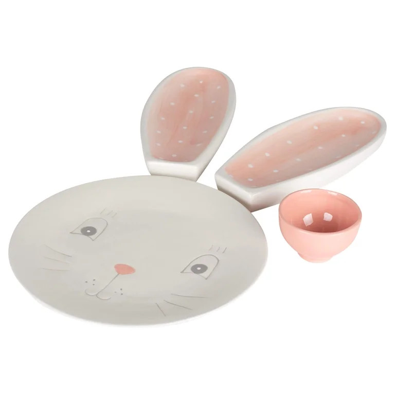 Transpac Bunny Server 4PC Set 9.5" Plate, 9.25"x4" 2 Ears, 3"x1.75"H Bowl | Walmart (US)