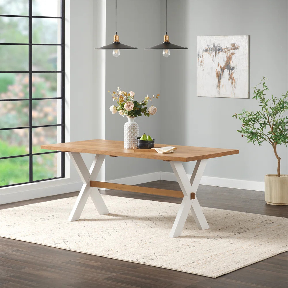 Alaterre Chelsea 72" Wide Farmhouse Style Table With Crossed Legs Rectangular Dining Table & Revi... | Wayfair North America