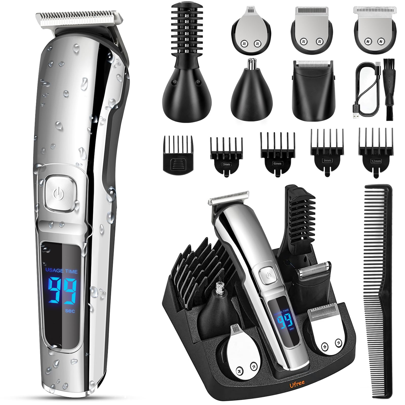 Ufree Beard Trimmer for Men, Waterproof Electric Razor for Nose, Body, Face & Mustache, Cordless ... | Amazon (US)