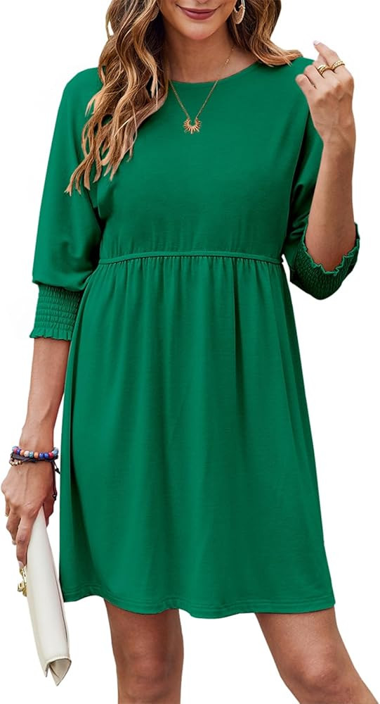 Bluetime Womens Summer Tunic Dress Crew Neck Casual 3/4 Sleeve Short Babydoll Loose Flowy Dresses | Amazon (US)