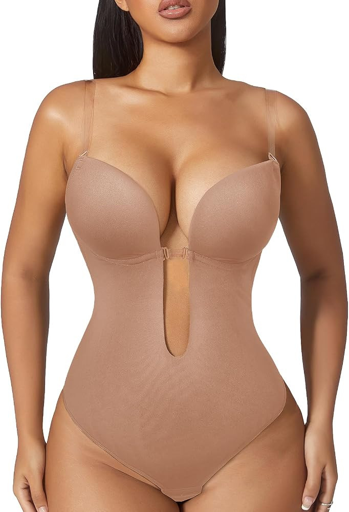 Women Shapewear Backless Body Bra Shaper Womens Plus Size Plunge Invishaper Low Back Thong Bodysu... | Amazon (US)