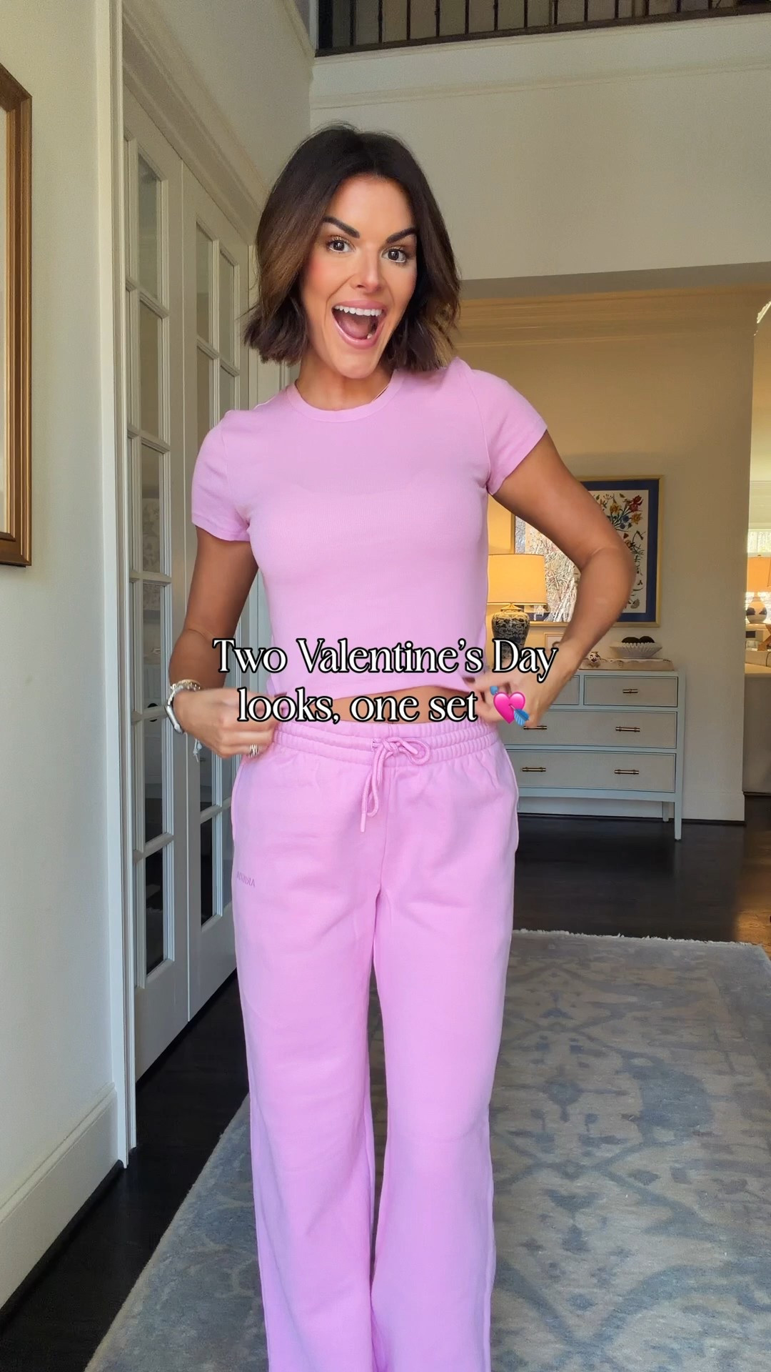 Obsessed with this PINK!!!! Also found the most perfect white jeans! Wearing size small tall in the sweatpants, size small in the tshirt and jacket and size 25 in the jeans! 

#LTKValentine