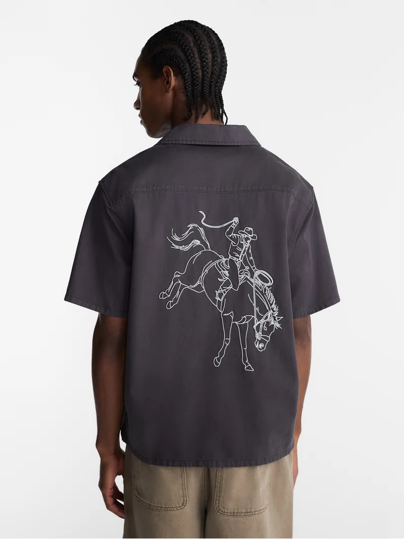 No Boundaries Boxy Fit Emboridered Mechanic Shirt, Men's XS-5XL | Walmart (US)