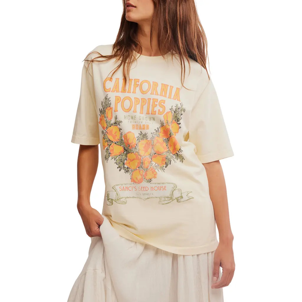 Free People Harvest Oversize Cotton Graphic T-Shirt in California Poppies at Nordstrom, Size Small | Nordstrom