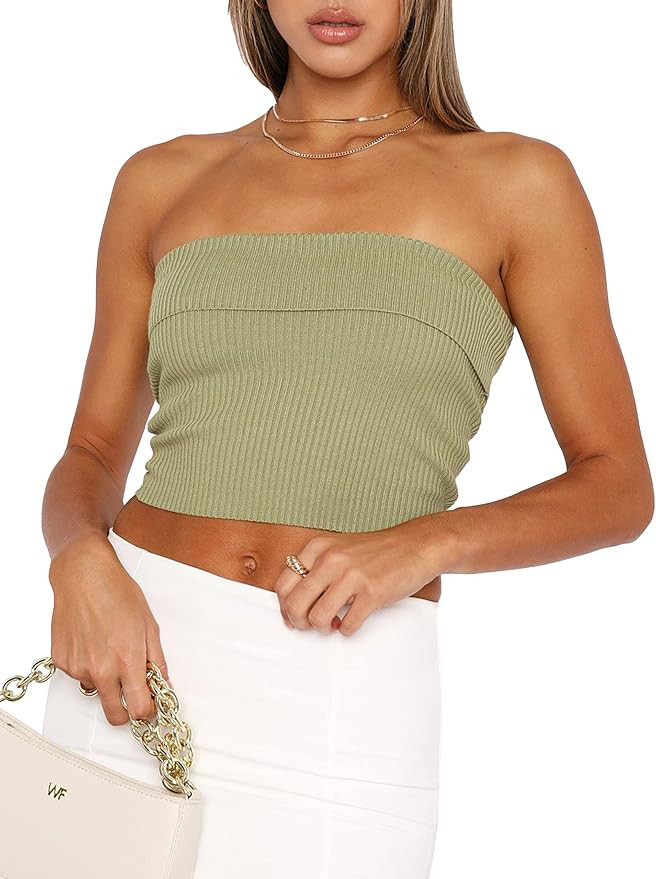 PICPUNMAK Women Solid Strapless Bandeau Tube Crop Top Casual Slim Fit Sleeveless Ribbed Cropped T... | Amazon (US)