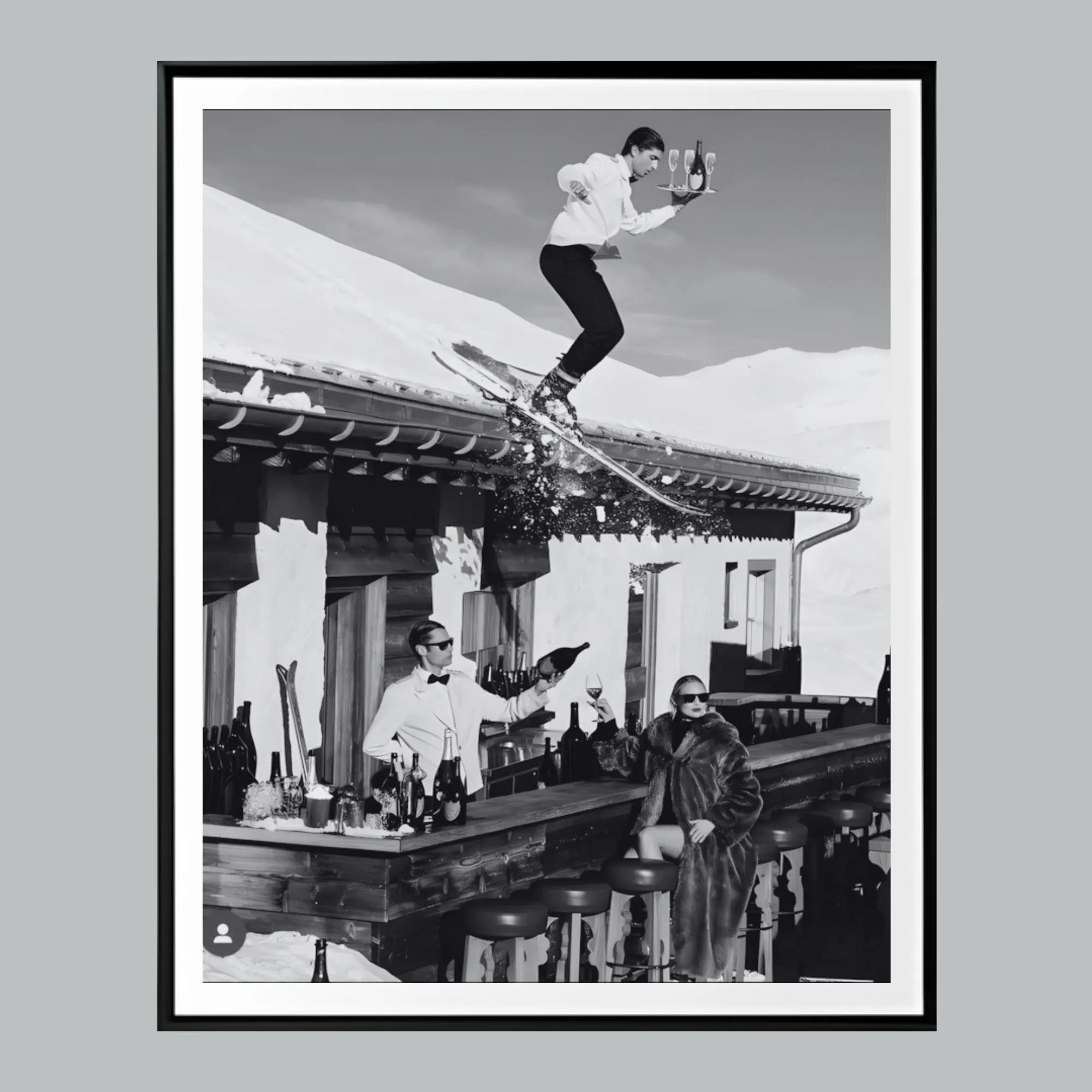Apres Ski Wall Art, Skiing Waiter with Champagne, Old Money Aesthetic, Luxury Winter Bar Decor, Black and White Poster, Digital Download | Etsy (Global)