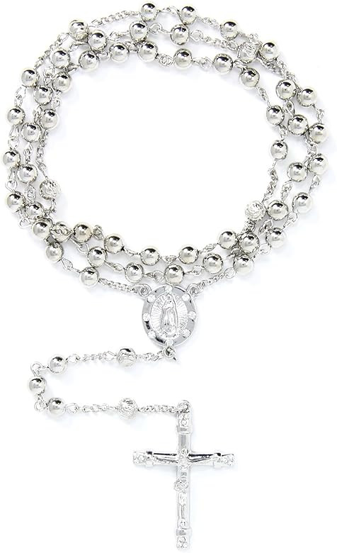 Me Plus 6mm CCB Beads Alloy Crucifix Cross Pendant Rosary Catholic Necklace 20" | Amazon (US)