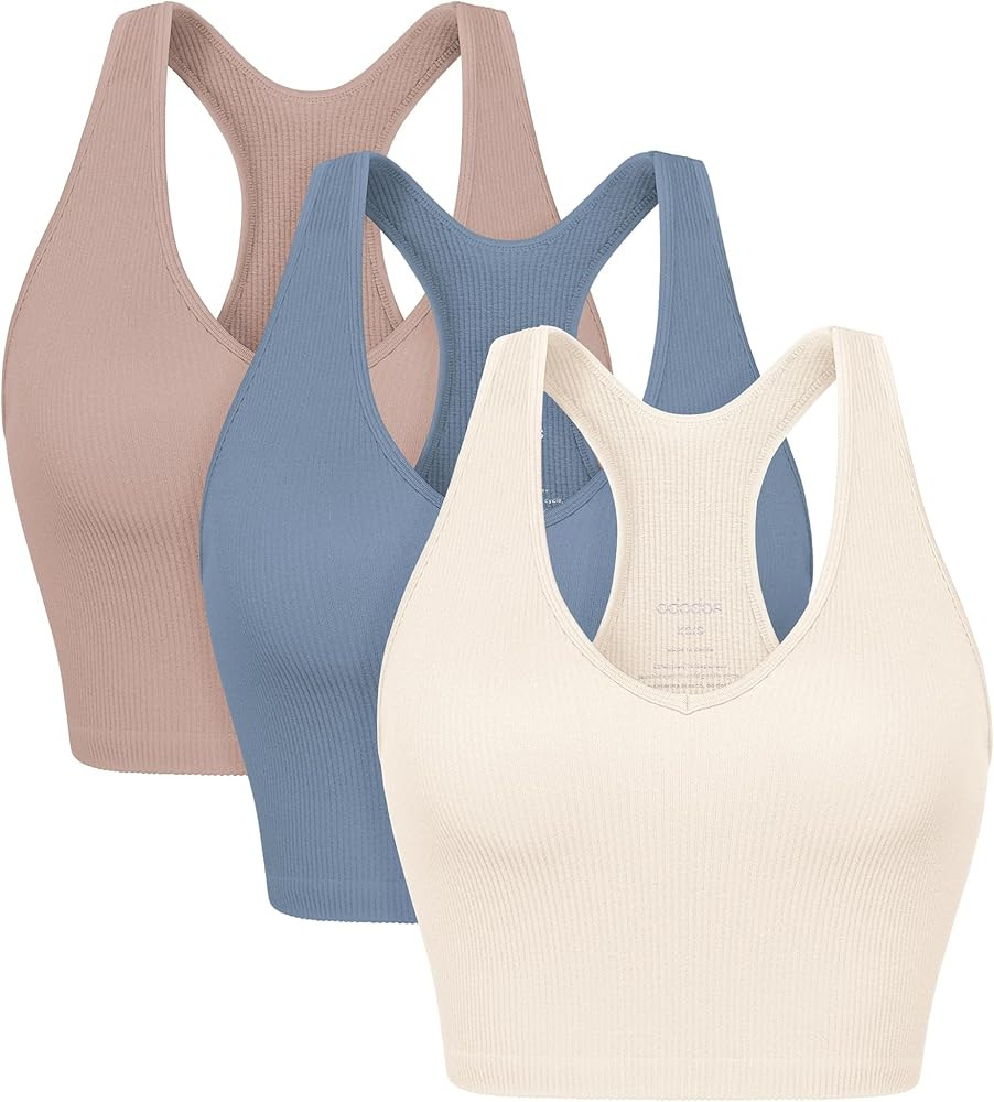 ODODOS 3-Pack Seamless Racerback Crop Tank for Women Ribbed Knit Soft Crop Tops | Amazon (US)